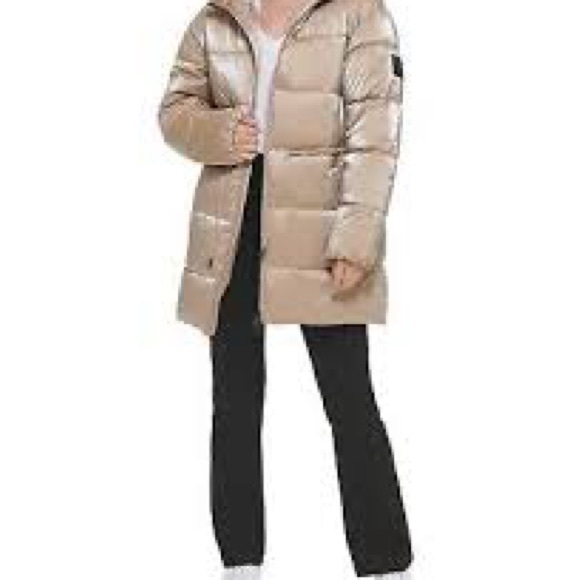 Calvin Klein Jeans Women's Quilted Puffer Hood Jacket in Khaki Size L NWT - Picture 3 of 15